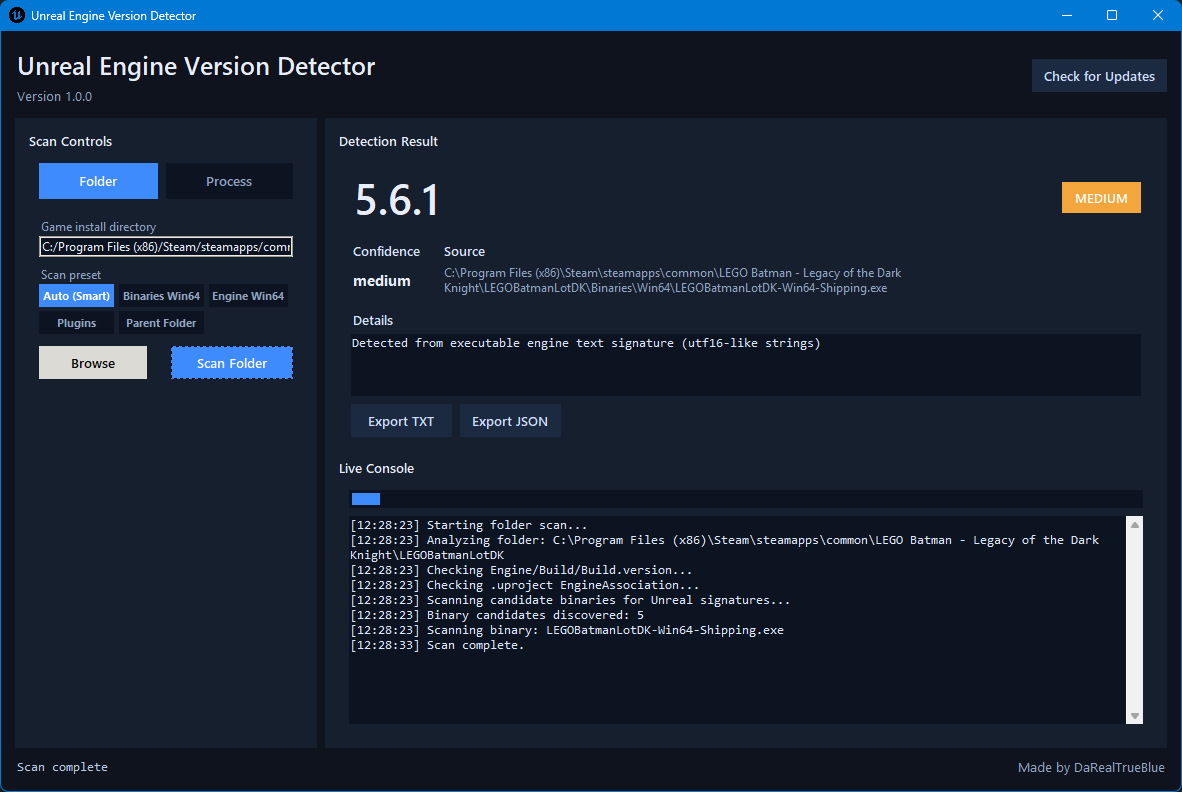 UE Version Detector Screenshot